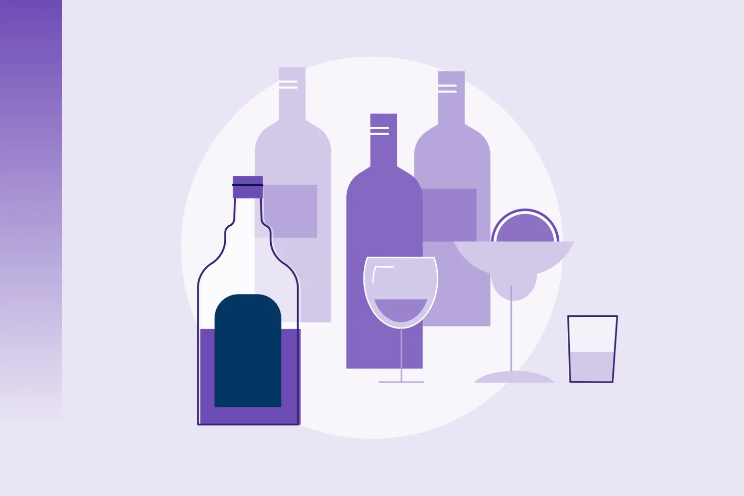 An illustration showing all kinds of bottles of alcohol, representing cancer and alcohol