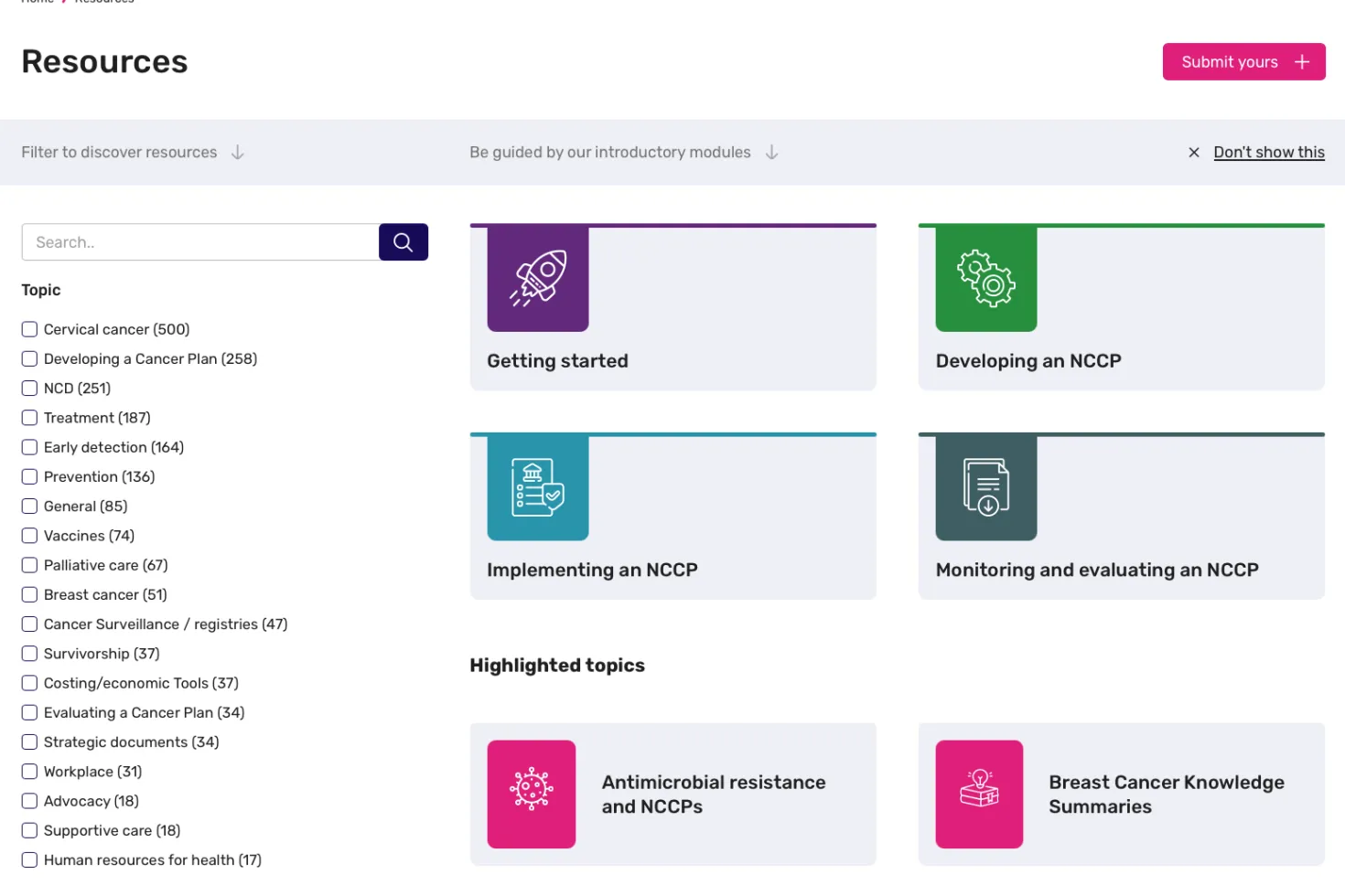 A screenshot of the iccp-portal.org resources section
