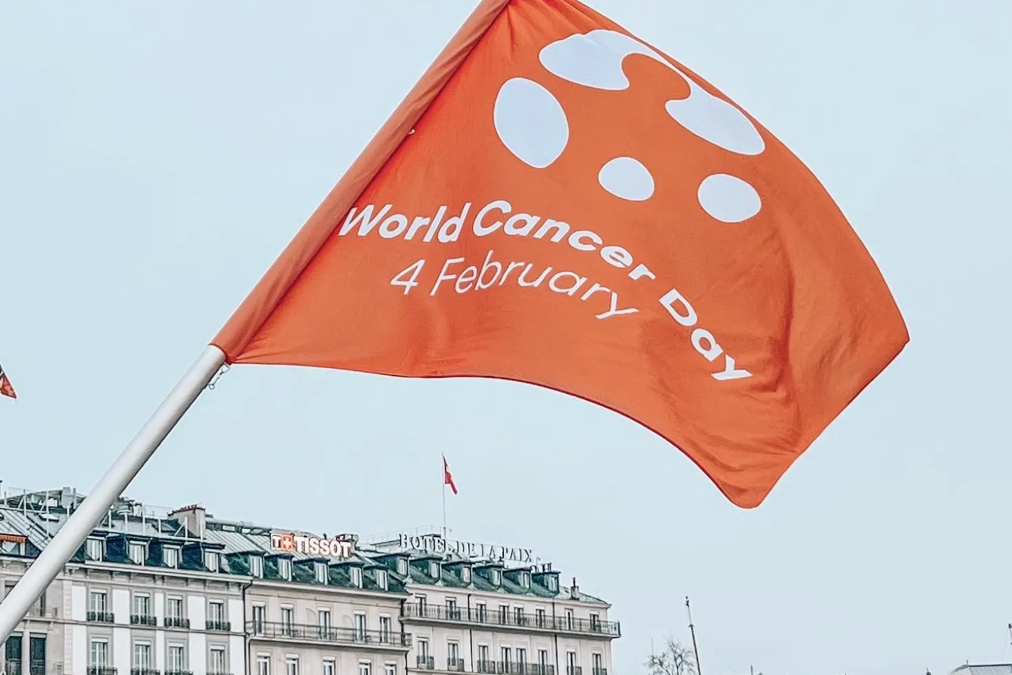 World Cancer Day flagsflying on the Mont Blanc Bridge 31 January – 6 February in Geneva, Switzerland, where UICC is headquarted World Cancer Day flag flying on the Mont Blanc Bridge 31 January – 6 February in Geneva, Switzerland, where UICC is headquarted