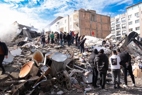 Earthquake scene in Hatay, Iskenderun, Turkey, 6 February 2023.
