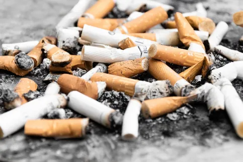 Used cigarette butts polluting the ground