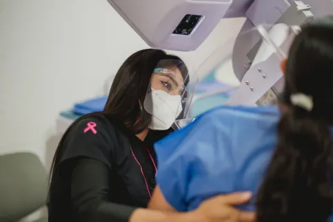 Woman undergoing a mammogram