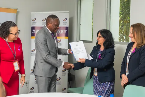 •	Dr Kennedy Lishimpi, Permanent Secretary (Technical Services) of the Ministry of Health •	Sarbani Chakraborty, Technical Advisor, Health Financing, ATOM Coalition •	Anna Cabanes, Senior Technical Advisor for Country Support, ATOM Coalition•	Dr. Susan Musadabwe, Medical Superintendent, Cancer Diseases Hospital (CDH)