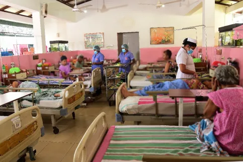 Rows of hospital beds in Sri Lanka