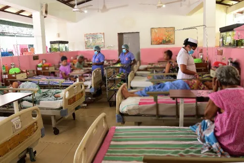 Rows of hospital beds in Sri Lanka