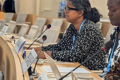 Indian woman giving a statement at the World Health Assembly