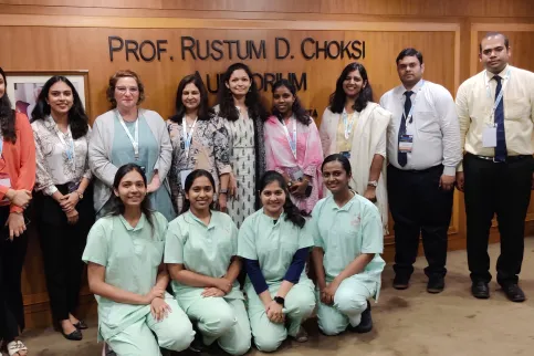 Group of doctors posing for the picture in reception of Tata Memorial Hospital, India