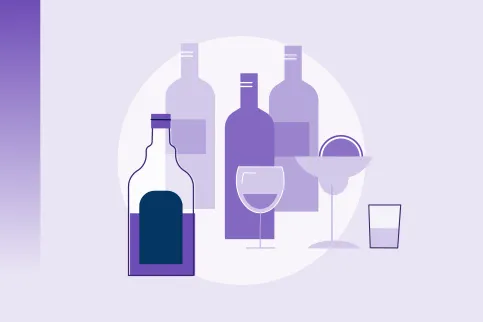 An illustration showing all kinds of bottles of alcohol, representing cancer and alcohol
