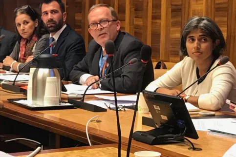 Dr Cary Adams speaking at WHA72 