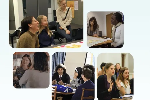 Collage of people in situations of discuss and exchange