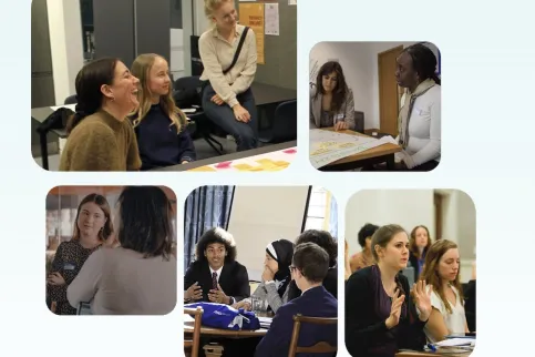 Collage of people in situations of discuss and exchange