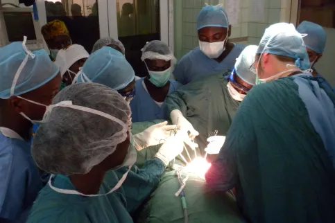 Dr Ben Anderson, who leads WHO's Global Breast Cancer Initiative in an operating room in Ghana.