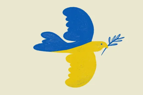Peace dove in the blue and yellow colours of the Ukrainian flag