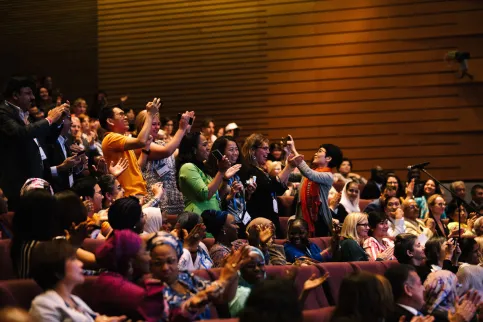 Cheering members at UICC General Assembly, held in conjunction with the 2018 World Cancer Congress in Malaysia