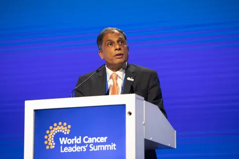Prof. Anil D'Cruz, President of the Union for International Cancer Control, speaking at a UICC World Cancer Leaders' Summit
