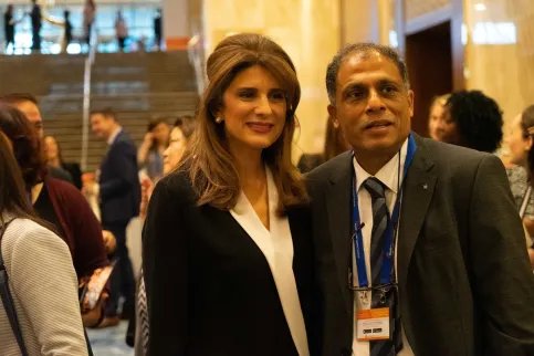 Outgoing UICC President HRH Princess Dina Mired and incoming President 2020-2022, Professor Anil D'Cruz
