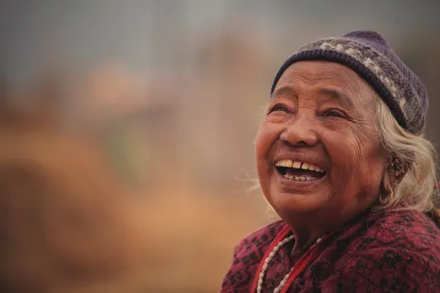 Older women looking up and laughing