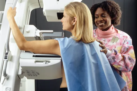 Women getting a mammogram