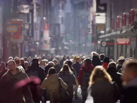 Crowd of people in a city