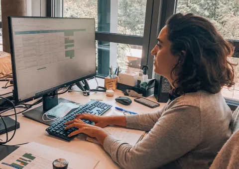 Woman working with a computer