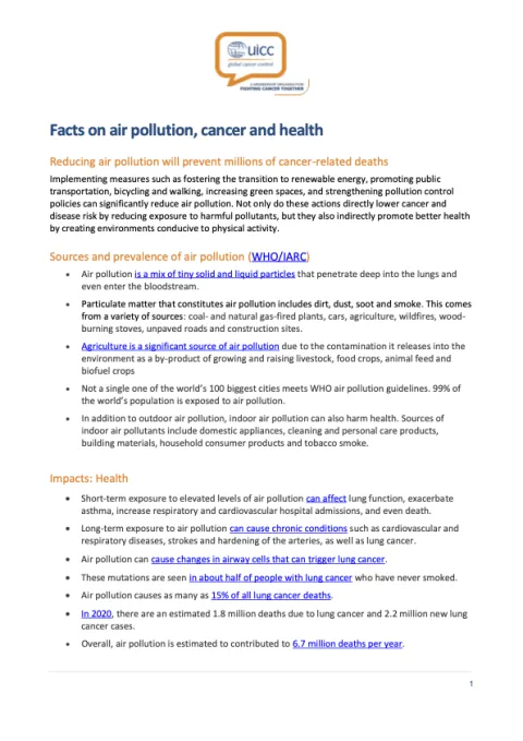 Factsheet cancer and air pollution cover
