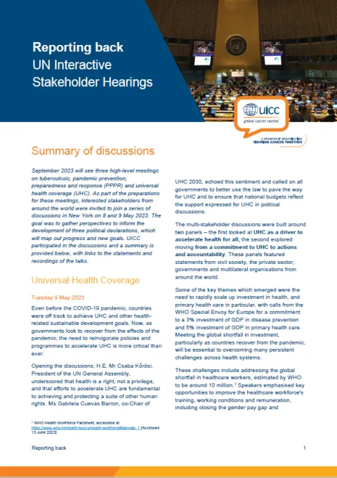 Cover page of report back from UN interactive multistakeholder hearing