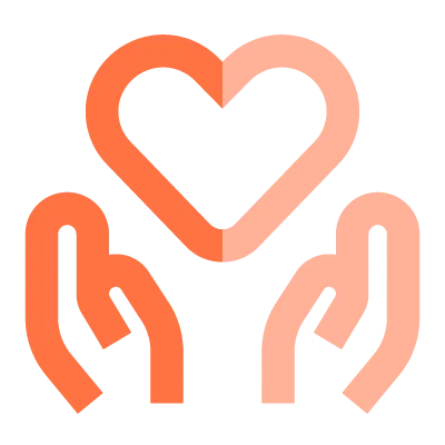 Orange heart with hands icon symbolising support/fundraising