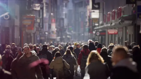 Crowd of people in a city
