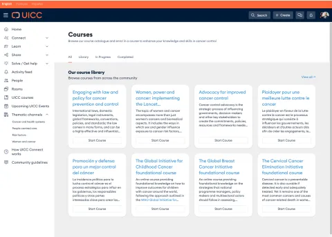 UICC Connect courses selection page