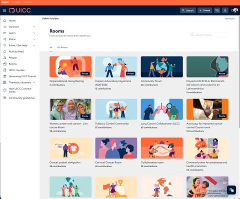 UICC Connect rooms overview page
