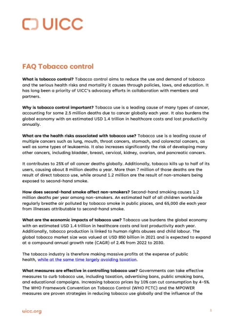 FAQ tobacco control