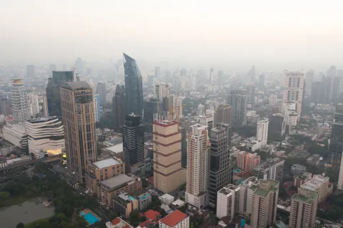 Photo of Bangkok skyline with haze