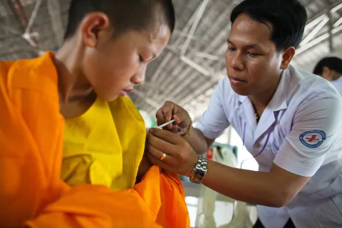 Young boy receiving vaccination
