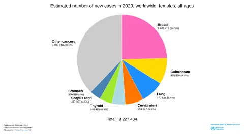 Estimated number of cancer cases 2020 females, Data source: Globocan 2020 Estimated number of cancer cases 2020 females, Data source: Globocan 2020