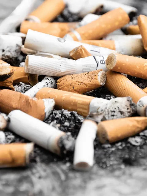 Used cigarette butts polluting the ground