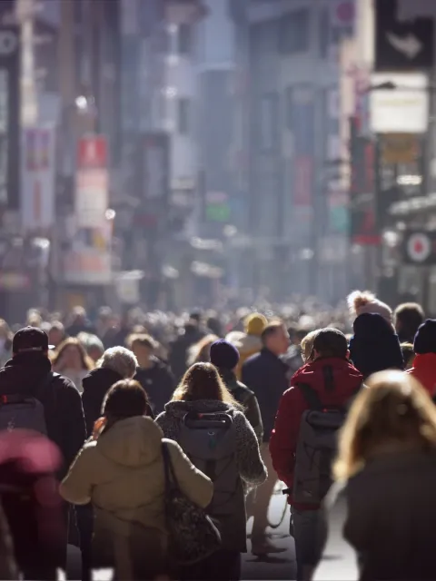 Crowd of people in a city