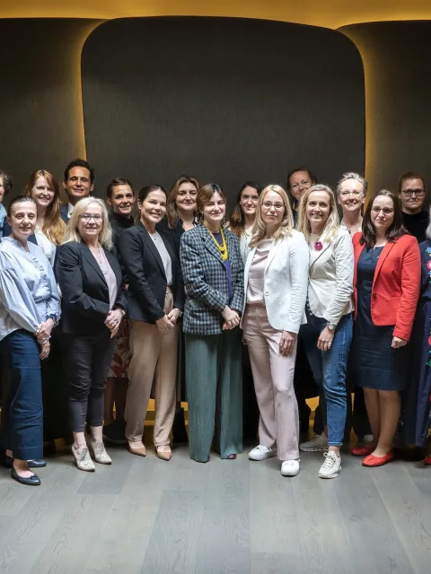 Diverse group of people standing in rows on a staircase, the TNM Core Committee