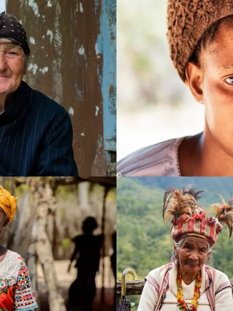 Collage of different faces and people smiling