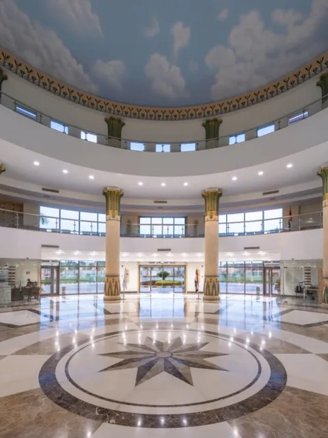 inside view of a hospital lobby, wide open circular space