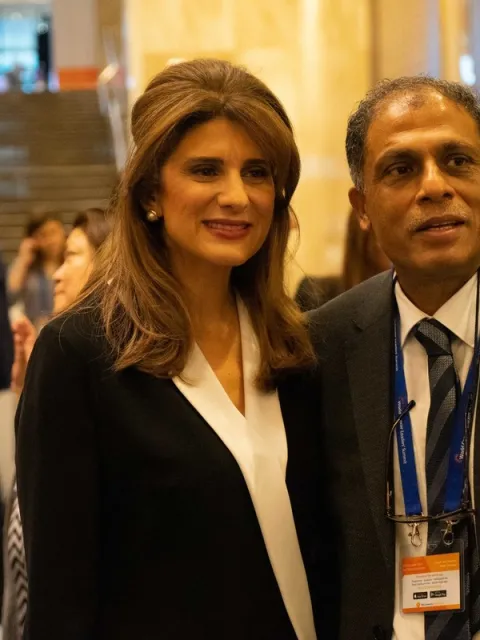 Outgoing UICC President HRH Princess Dina Mired and incoming President 2020-2022, Professor Anil D'Cruz