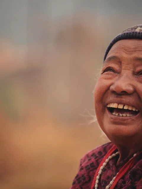 Older women looking up and laughing