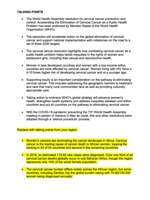 cervical cancer elimination talking points