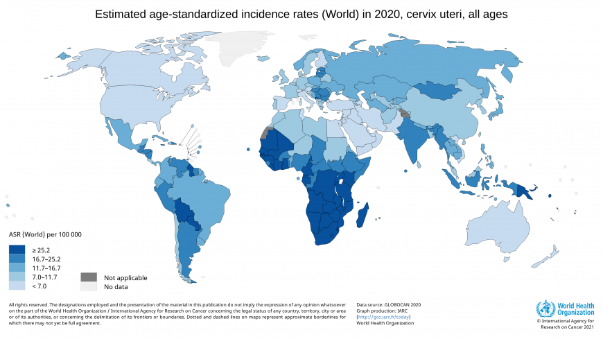 Estimated age-standardized incidence rates (World) in 2020, cervix uteri, females, all ages