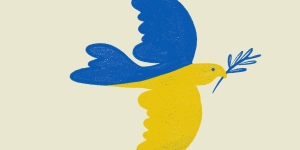 Peace dove in the blue and yellow colours of the Ukrainian flag