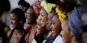 African women smiling, posing for the photo